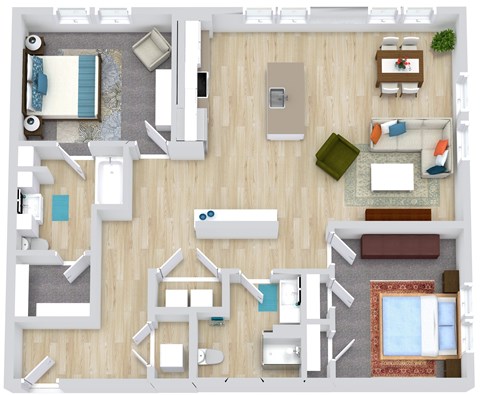Floor plan for 2 beds, 2 baths, 1216 sqft